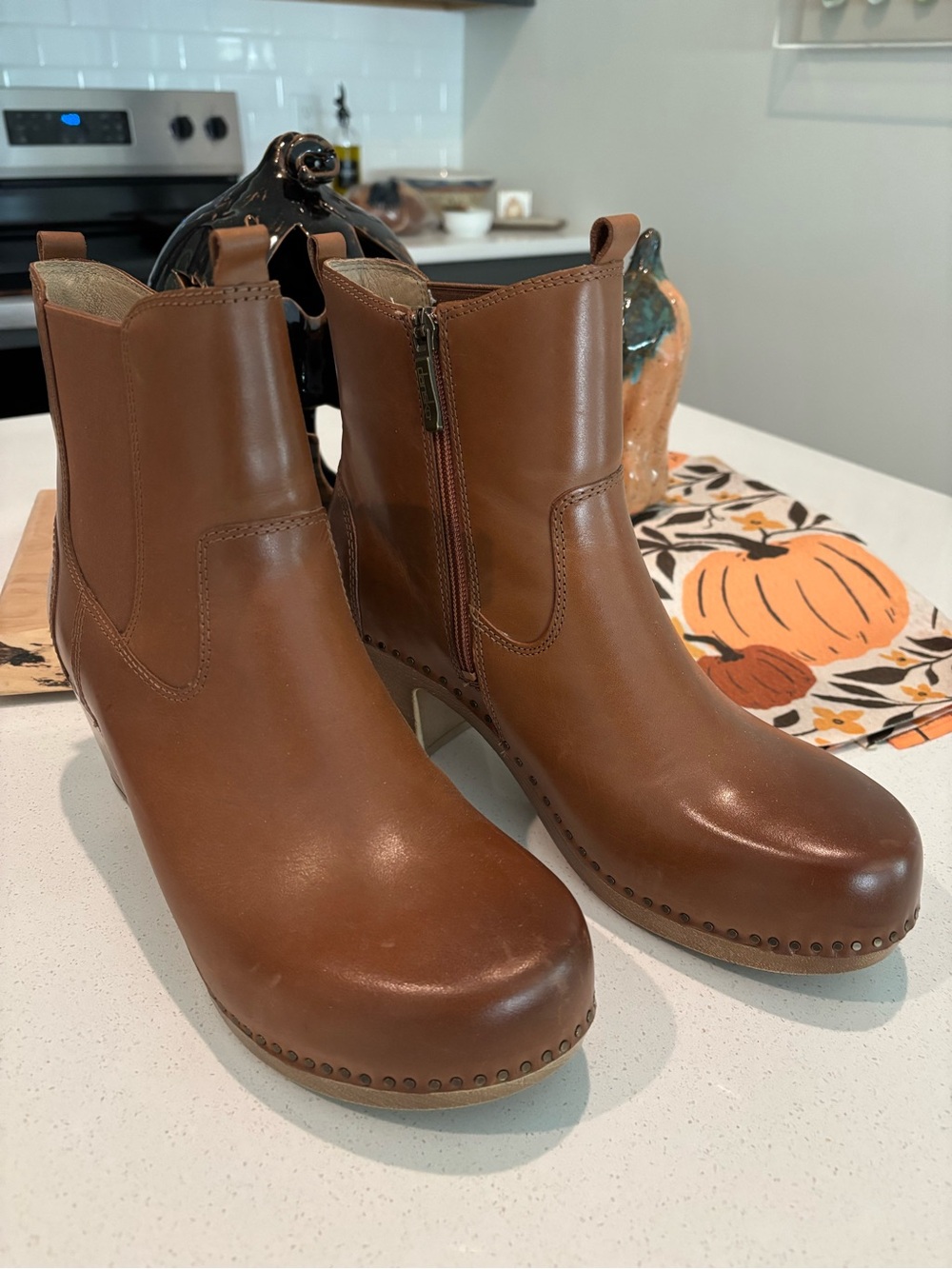 Dansko Women's Tan Leather Ankle Booties with Side Zipper